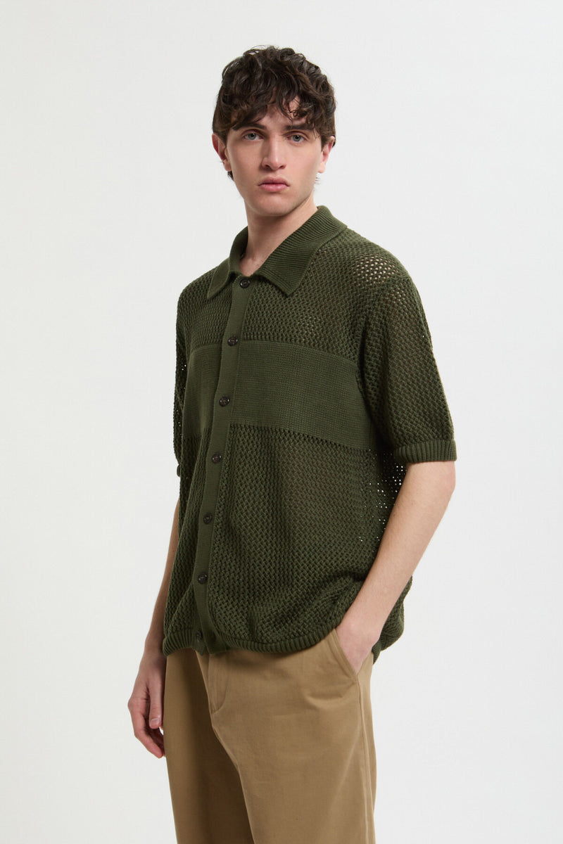 Green perforated knit shirt