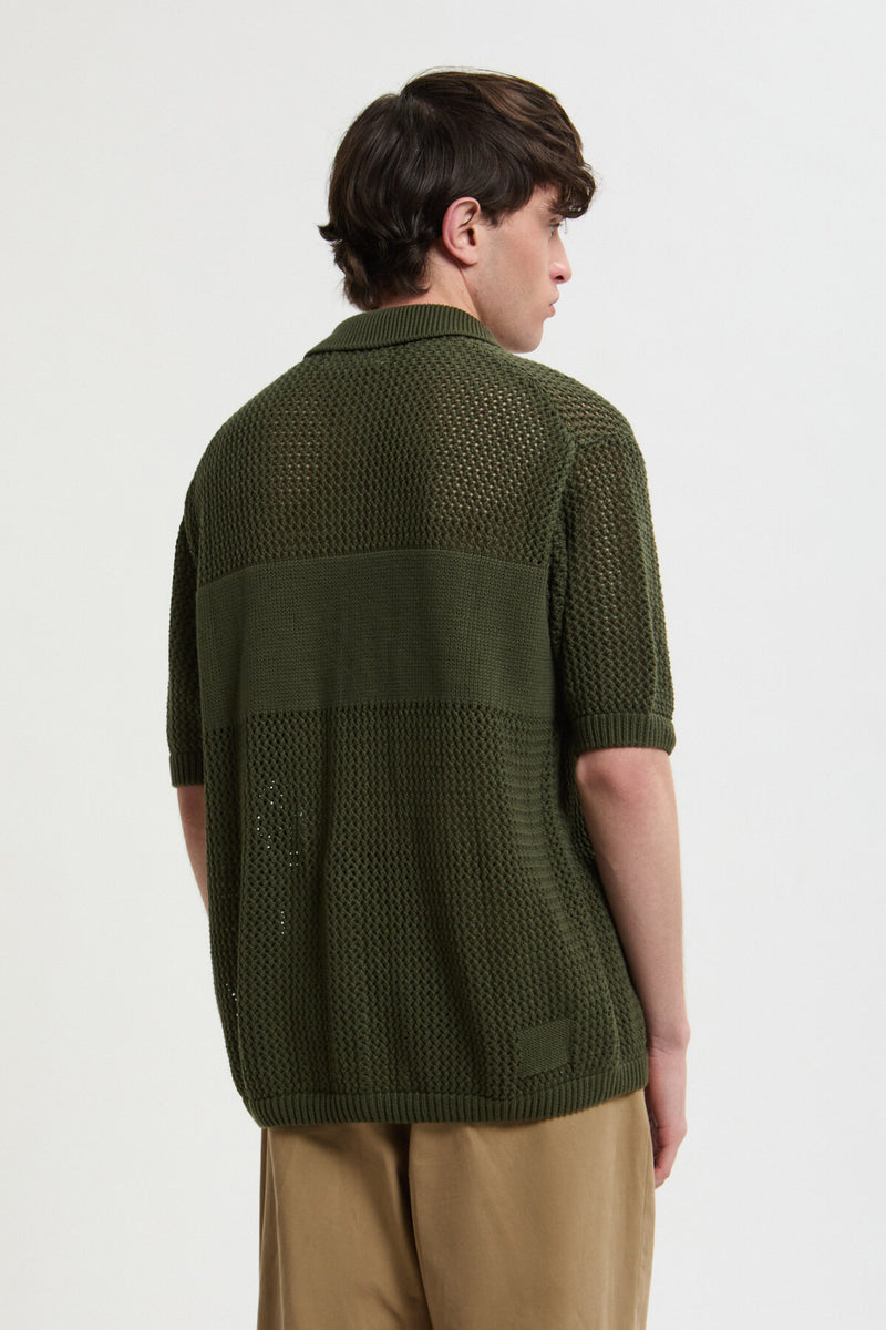 Green perforated knit shirt