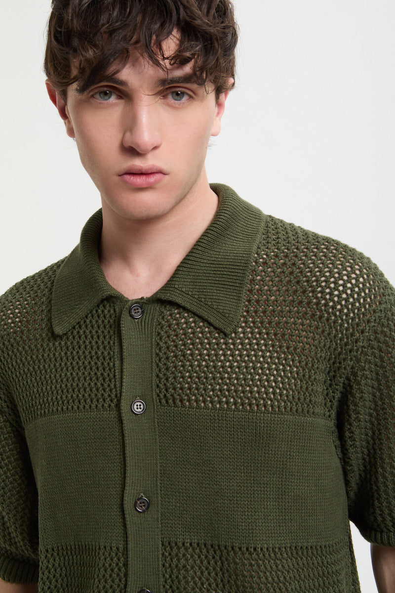 Green perforated knit shirt