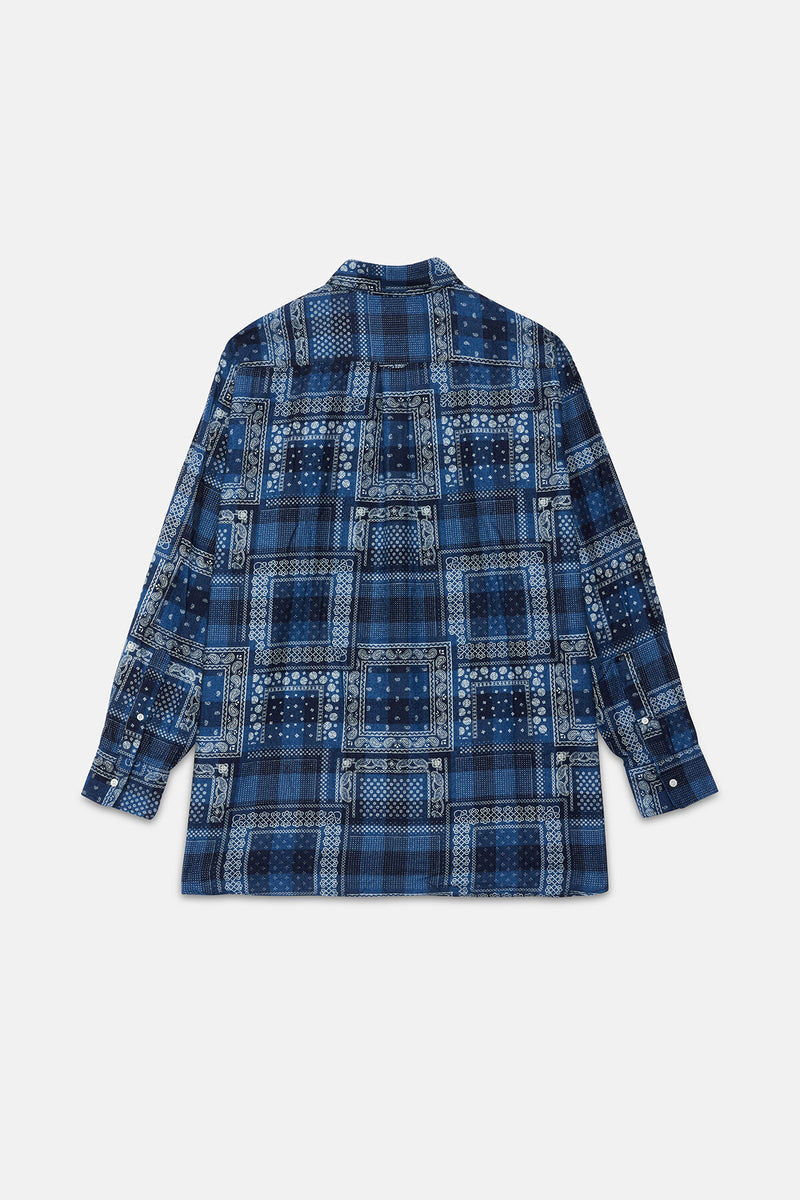 Giacca in Pile Indigo Plaid Discharge