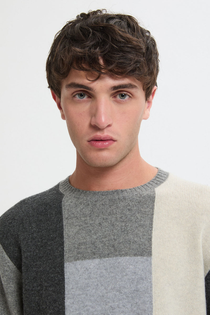 Intarsia Black Pattern Crew Sweater