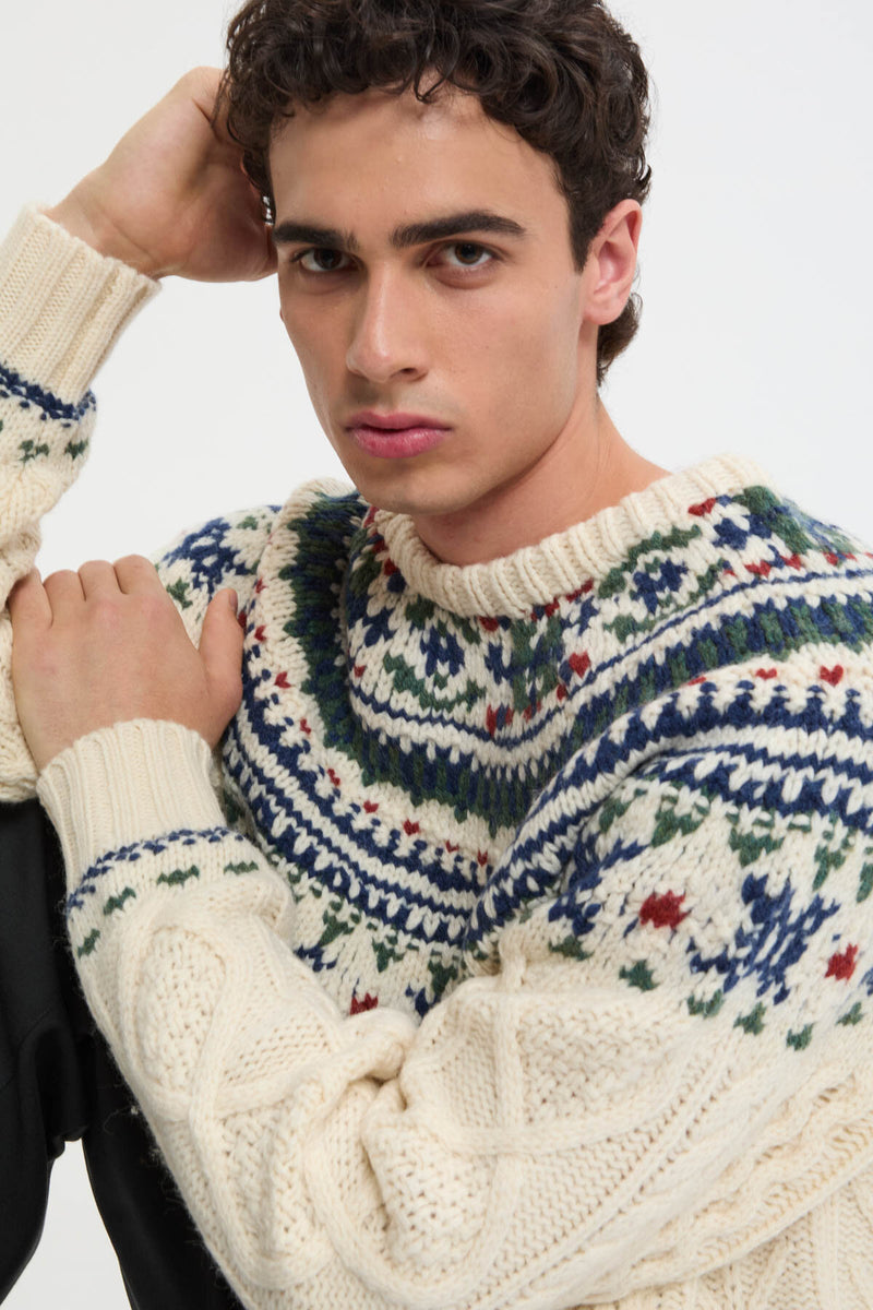 Maglia girocollo a Trecce Stile Nordico