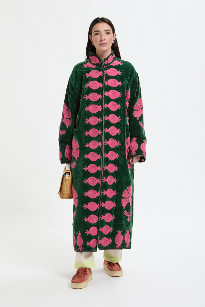 Long velvet embroidery jas