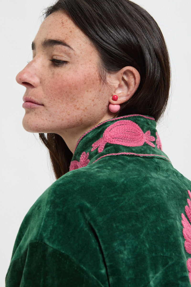 Long velvet embroidery jas