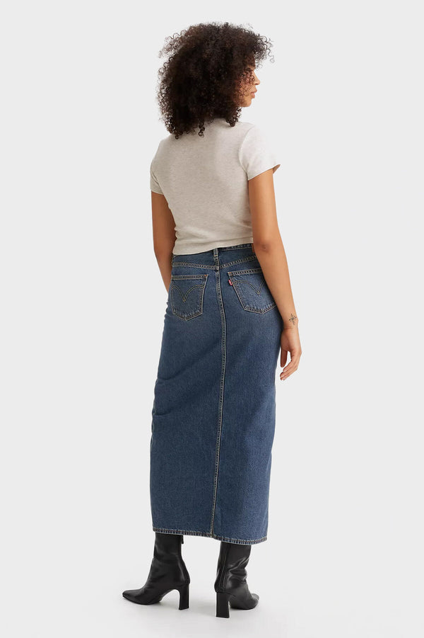 Ankle Column Denim Skirt Wave Hello