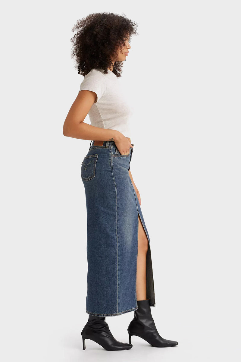 Ankle Column Denim Skirt Wave Hello