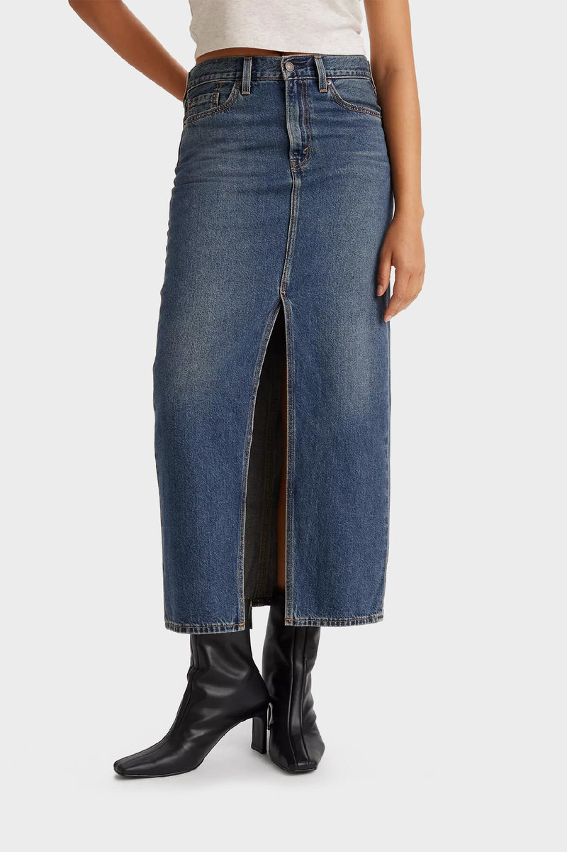 Ankle Column Denim Skirt Wave Hello