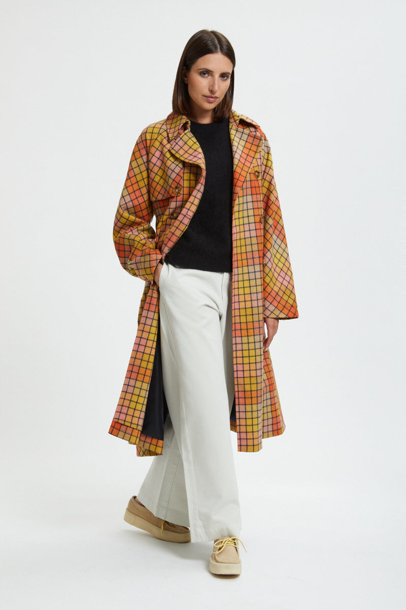 Women's Check Wool Trench