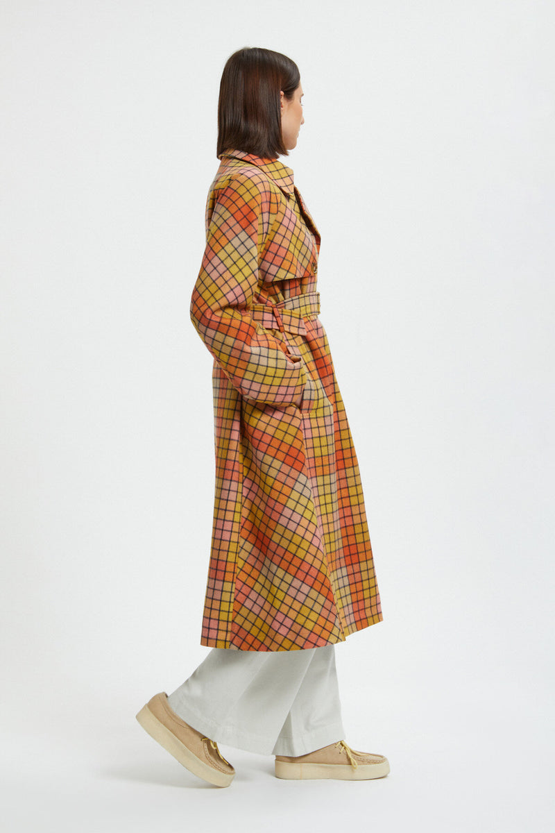 Women's Check Wool Trench