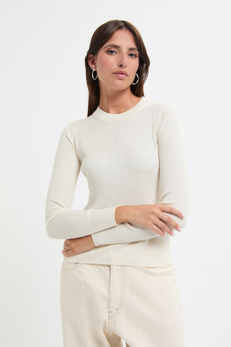 Maglione a coste a scollo rotondo