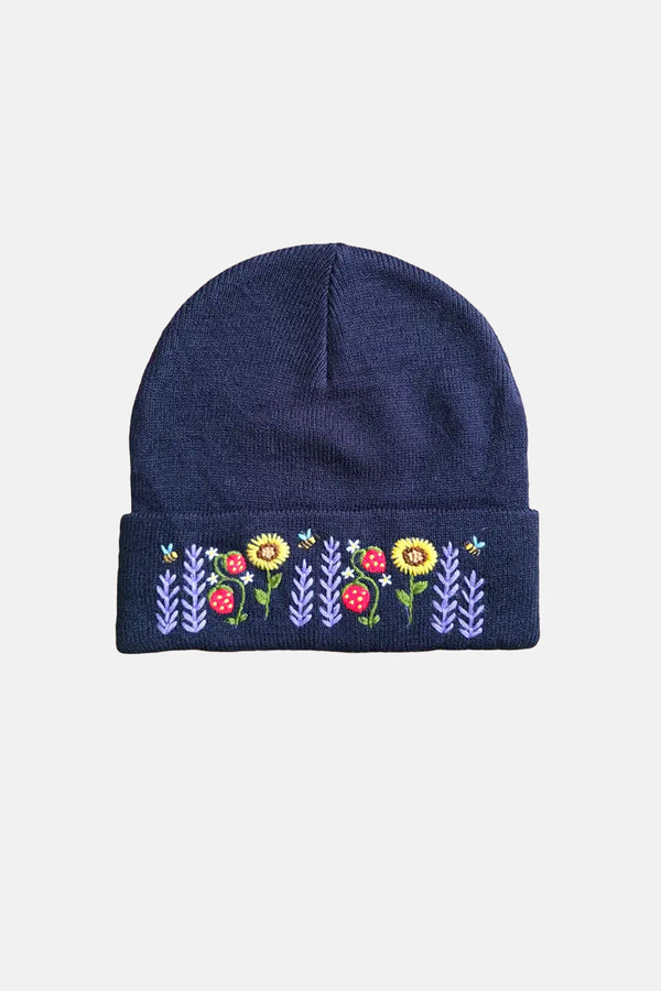 Hand Embroidered Flower Beanie