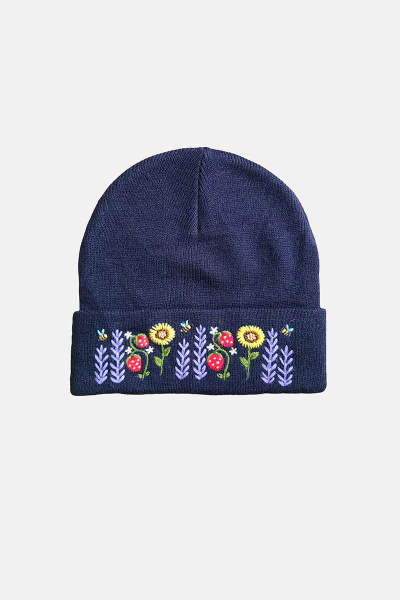 Hand Embroidered Flower Beanie