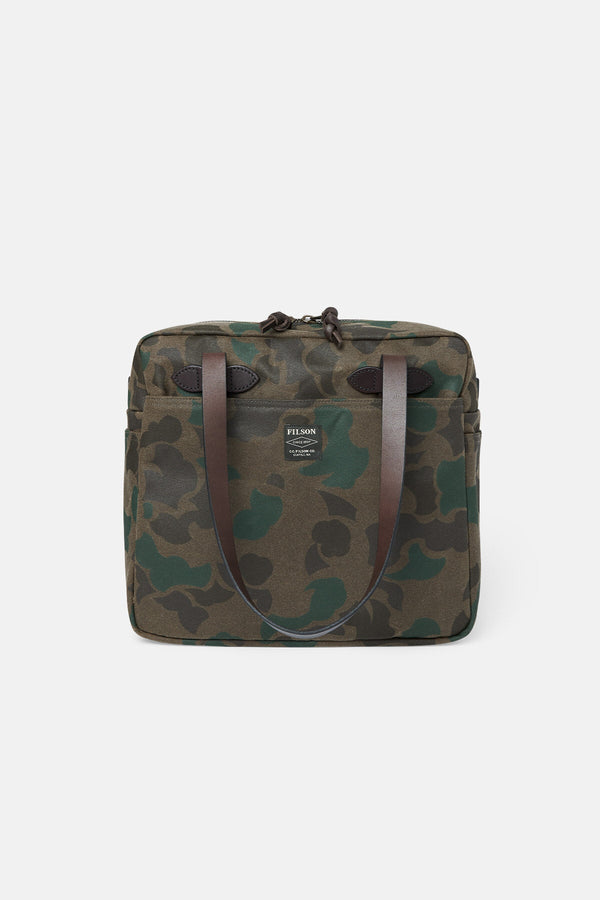 WAXED RUGGED TWILL TOTE BAG WITH ZIPPER