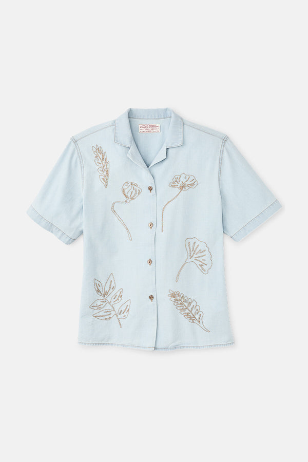 WOMEN’S SHORT SLEEVE EMBROIDERED CAMP SHIRT