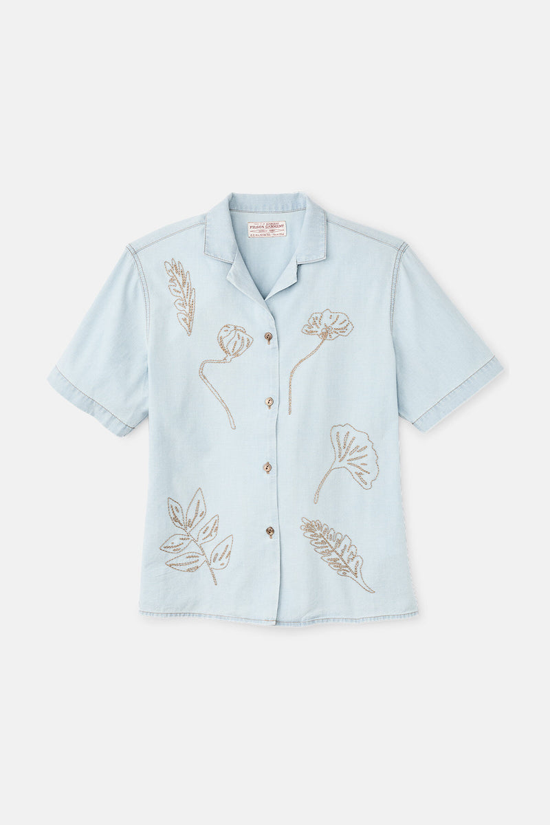 WOMEN’S SHORT SLEEVE EMBROIDERED CAMP SHIRT