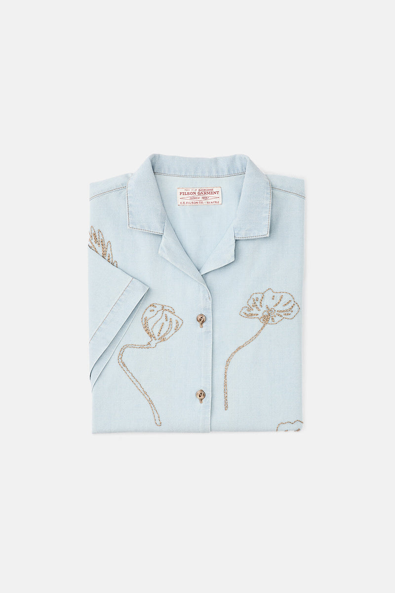 WOMEN’S SHORT SLEEVE EMBROIDERED CAMP SHIRT