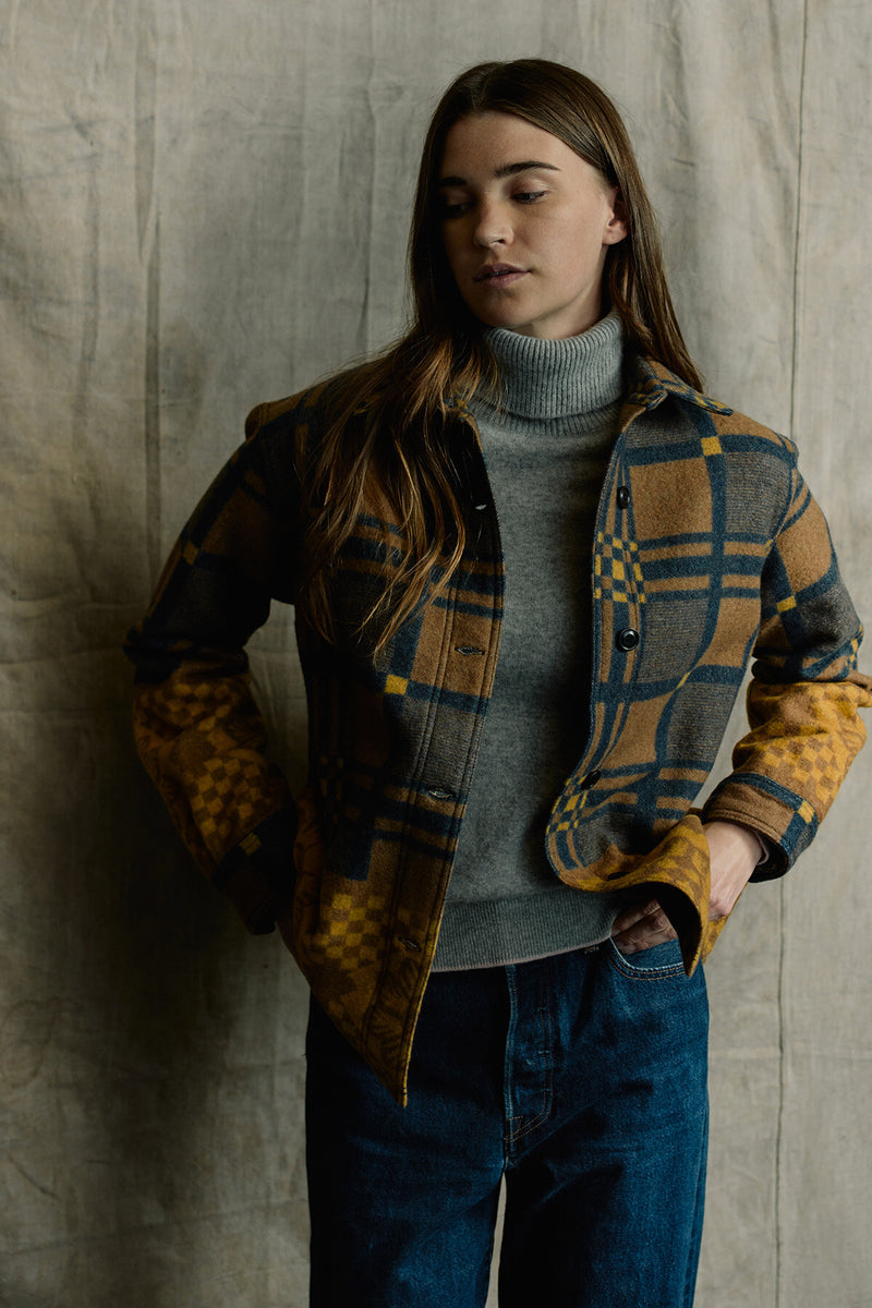 Overshirt blanket in lana da donna