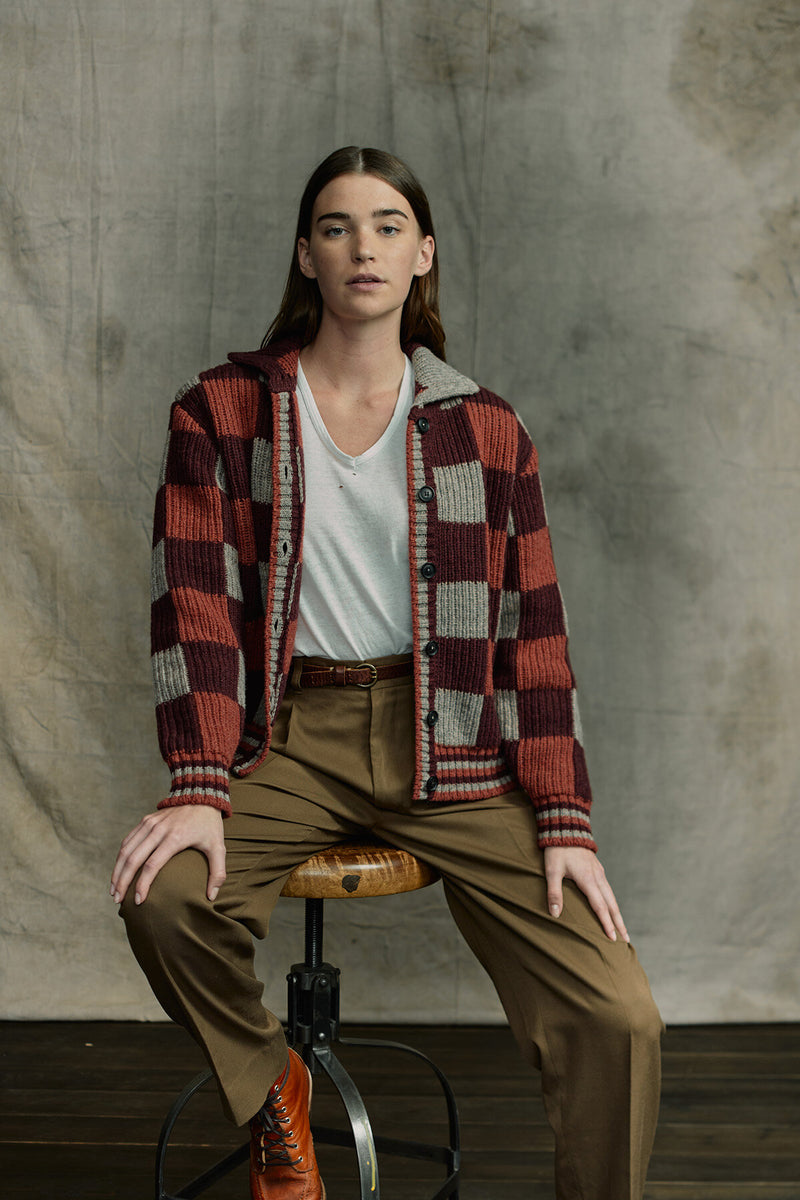 WOMEN’S CHECKERED WOOL CARDIGAN