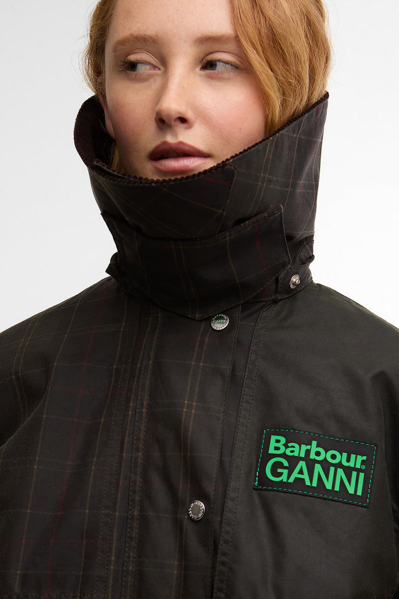 Barbour x GANNI Tartan Waxed Duffle Coat