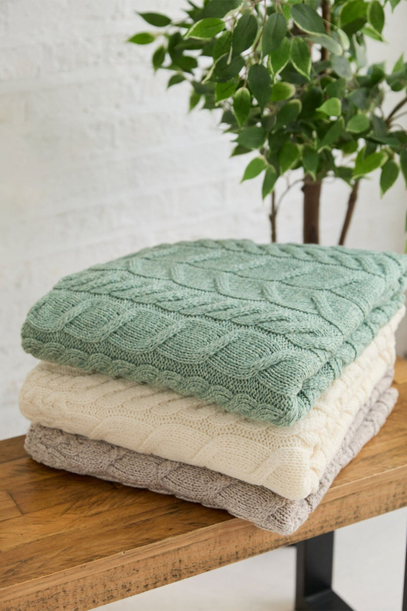 Silver Strand Supersoft Aran Cable Throw - Mint Green
