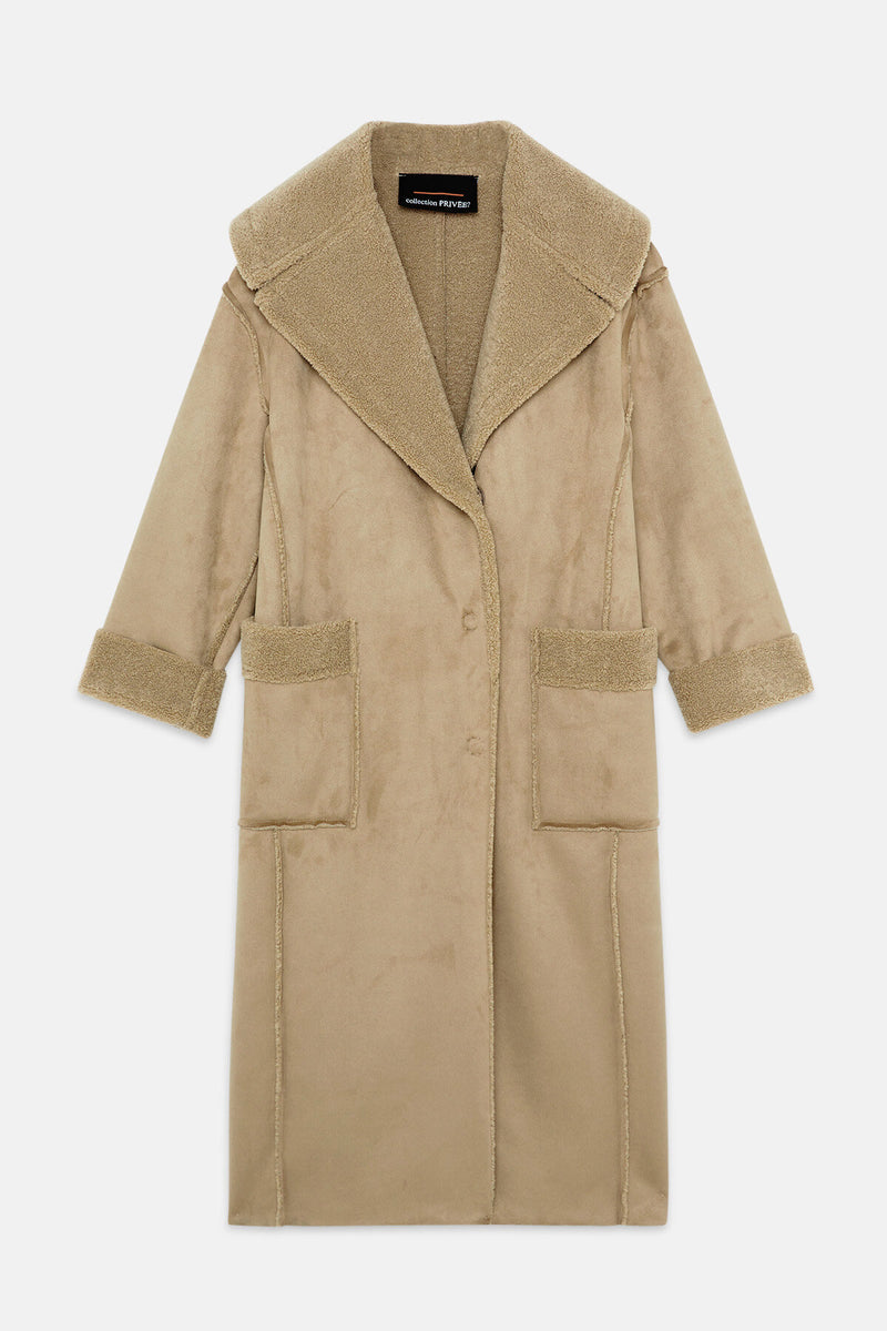 Suede-effect Eco Shearling Coat