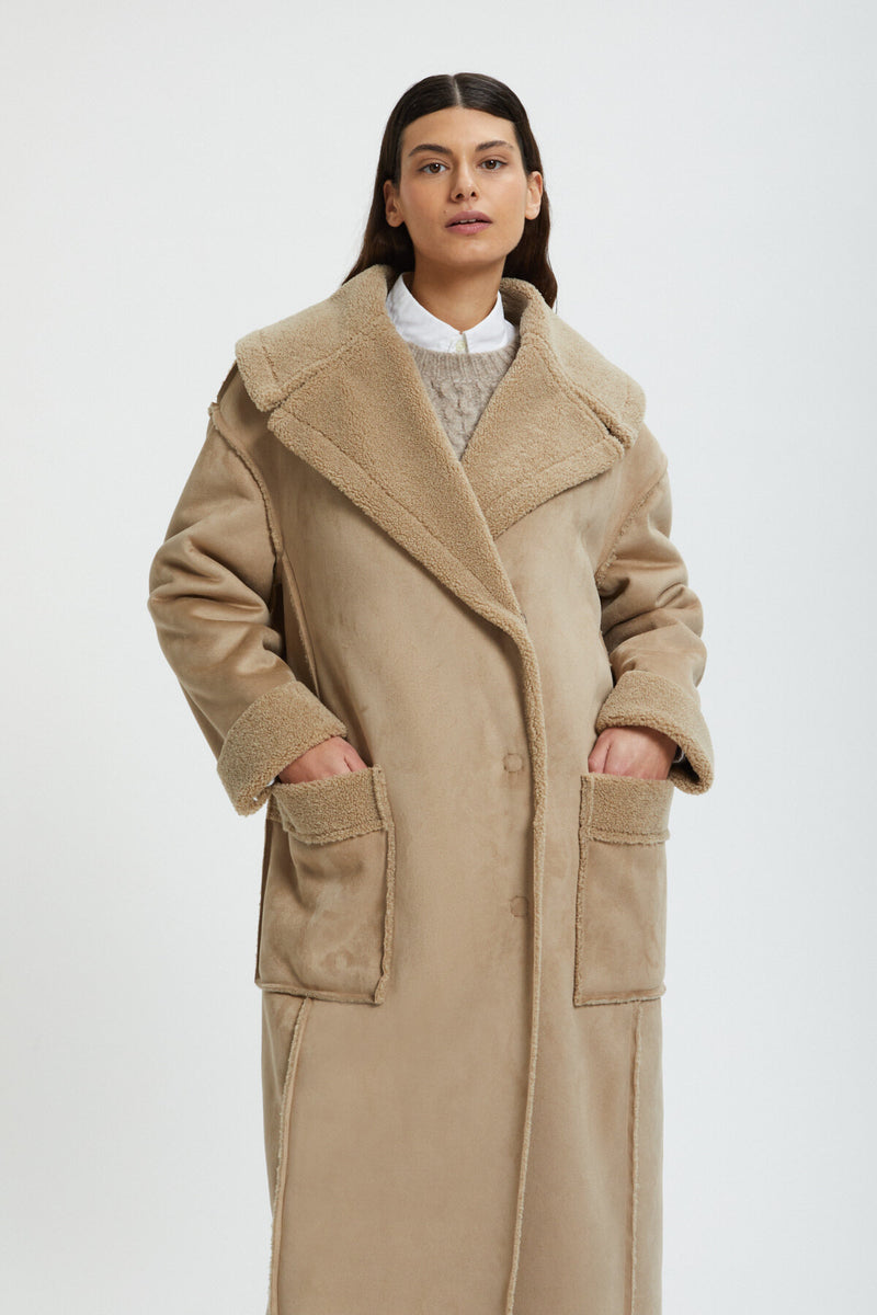 Suede-effect Eco Shearling Coat