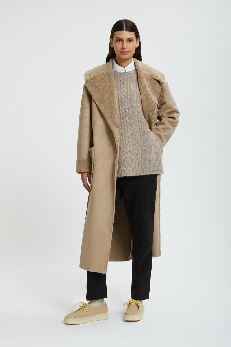 Suede-effect Eco Shearling Coat